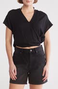 Elan Short Sleeve Faux Wrap Cover-Up Crop Top
