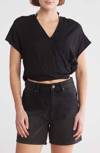Elan Short Sleeve Faux Wrap Cover-Up Crop Top