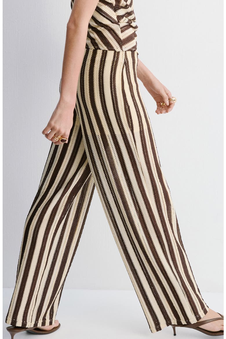 Stripe Open Stitch Knit Pants, Alternate, color, BROWN