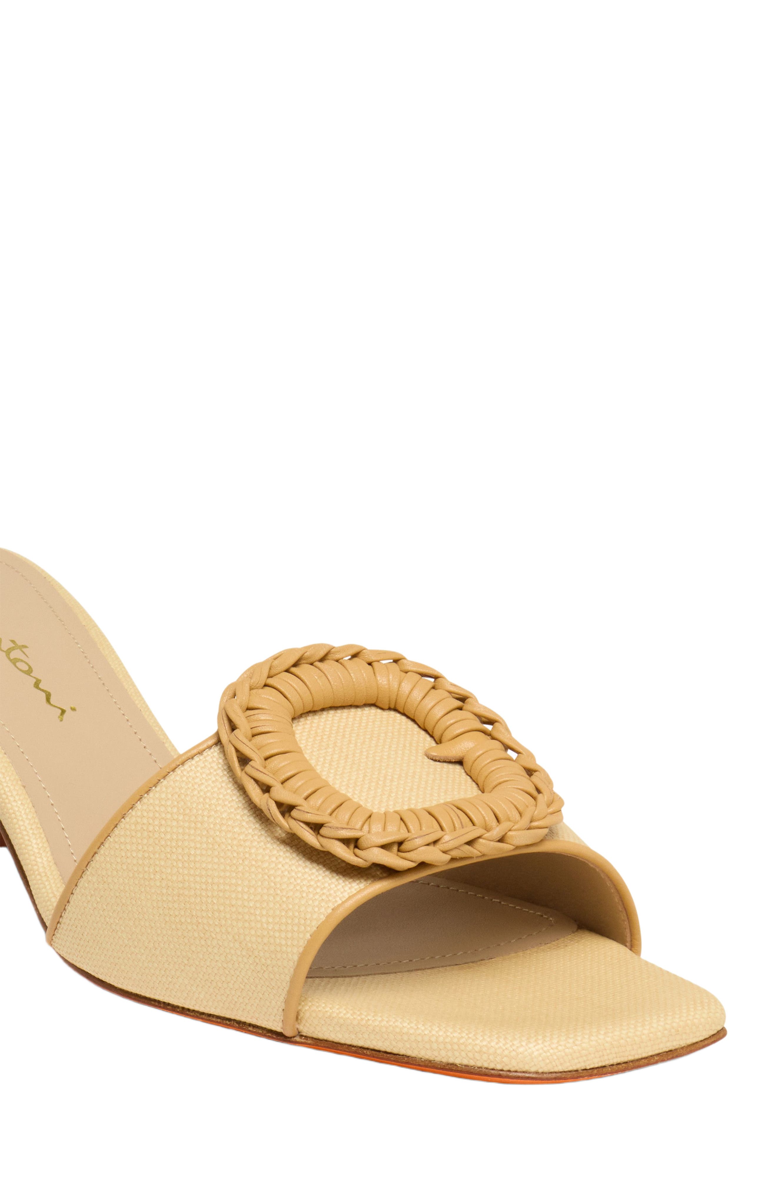 Santoni Women's raffia mid-heel sandal, Alternate, color, Natural