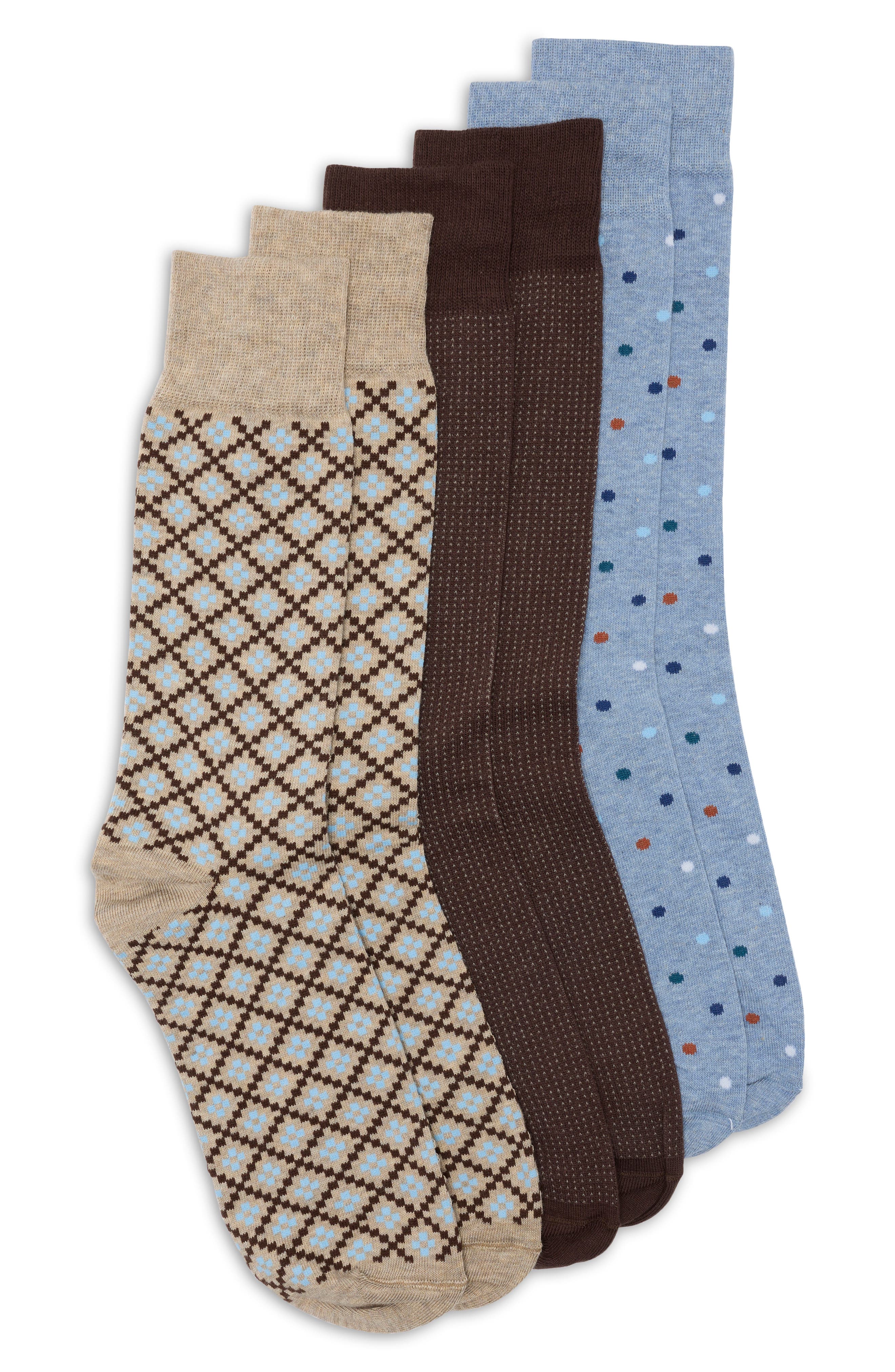 3-Pack Graph Pindot Dress Socks
