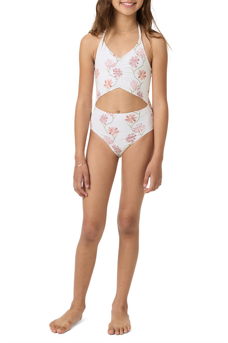 Kids' Ivy Floral Ruched Cutout One-Piece Swimsuit, Alternate, color, TOFU