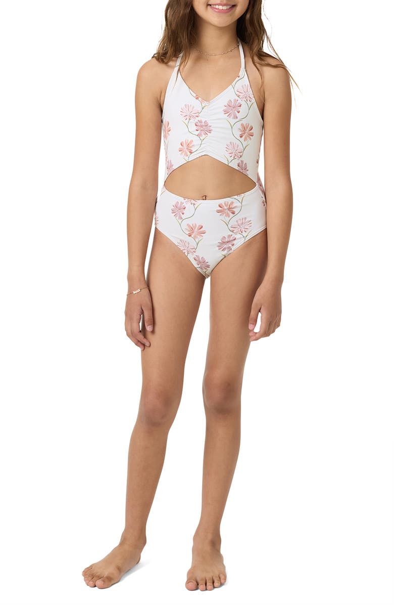 O'Neill Kids' Ivy Floral Ruched Cutout One-Piece Swimsuit, Alternate, color, 