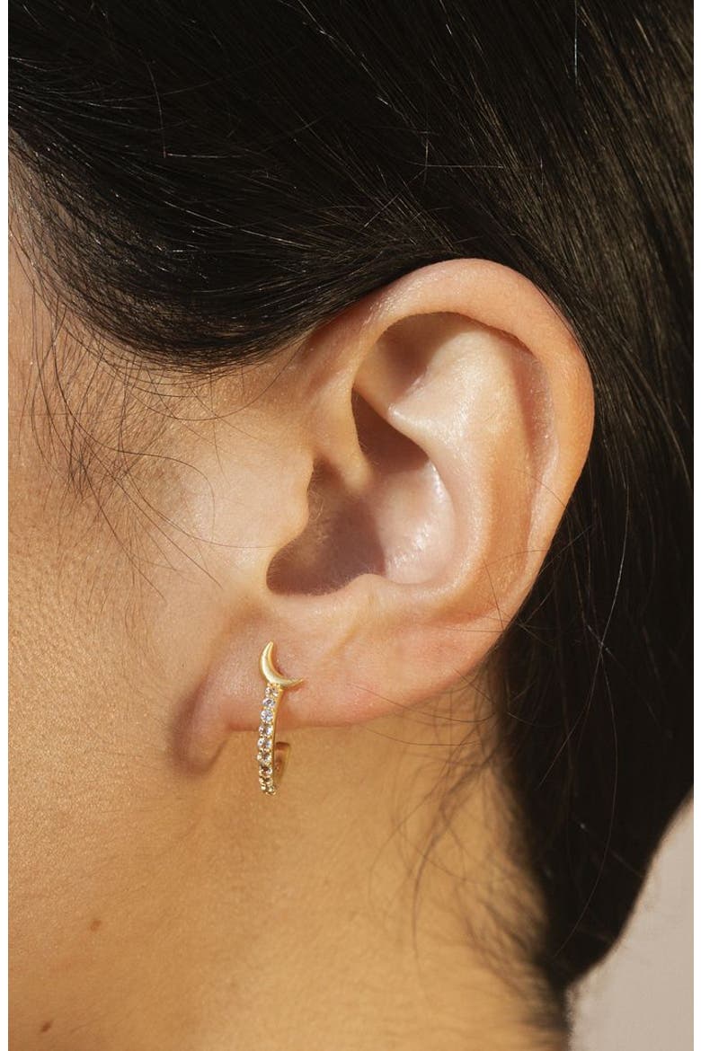 Scattered Stardust Celestial Moon and Star Pavé Hoop Earrings, Alternate, color, Gold