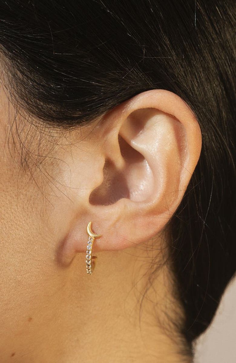 Satya Jewelry Scattered Stardust Celestial Moon and Star Pavé Hoop Earrings, Alternate, color, Gold