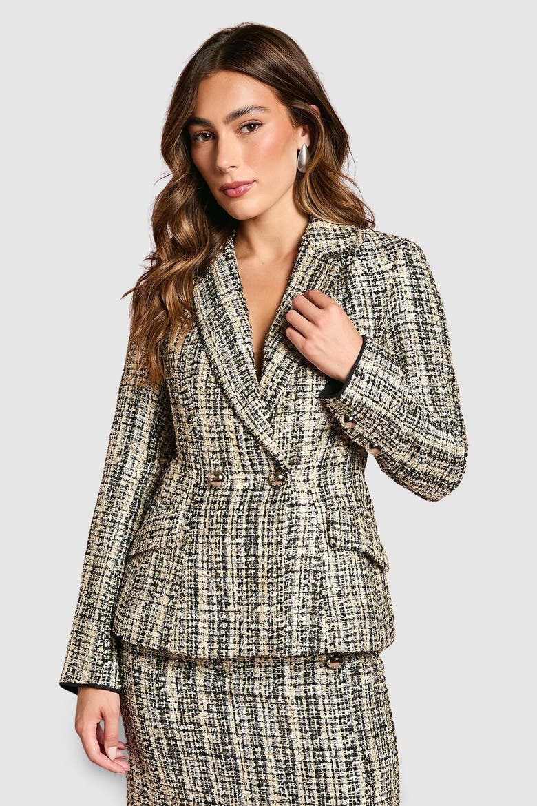 Sequin Tweed Fitted Blazer, Main, color, Mono
