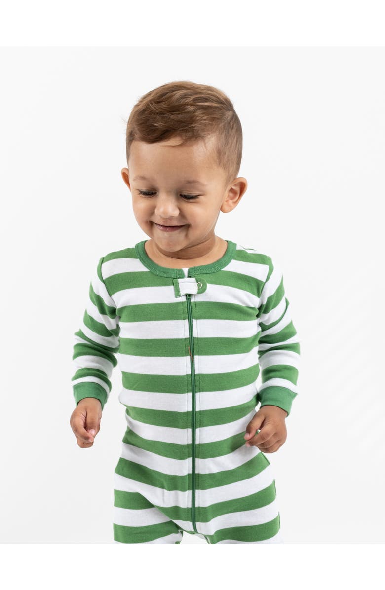 Leveret Footed Striped Cotton Matching Family Holiday Pajamas, Alternate, color, Green & White
