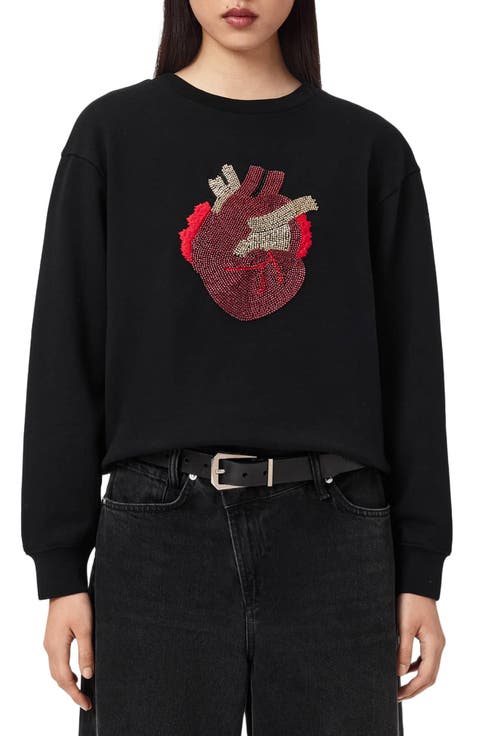 Andrea Pippa Embellished Beaded Heart Sweatshirt