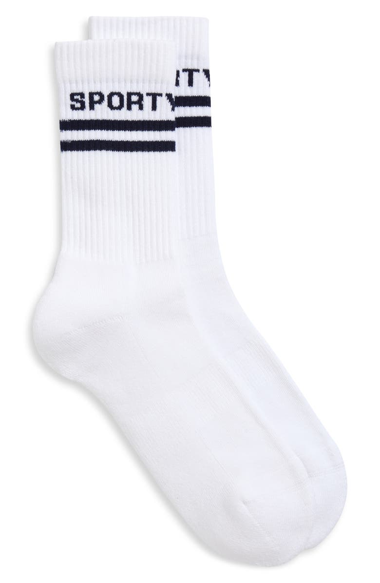 Sporty & Rich Logo Cotton Blend Crew Socks, Main, color, White/Navy