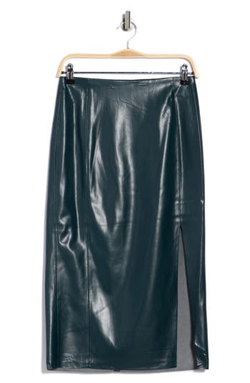 T Tahari Faux Leather Slit Pencil Skirt In Blue
