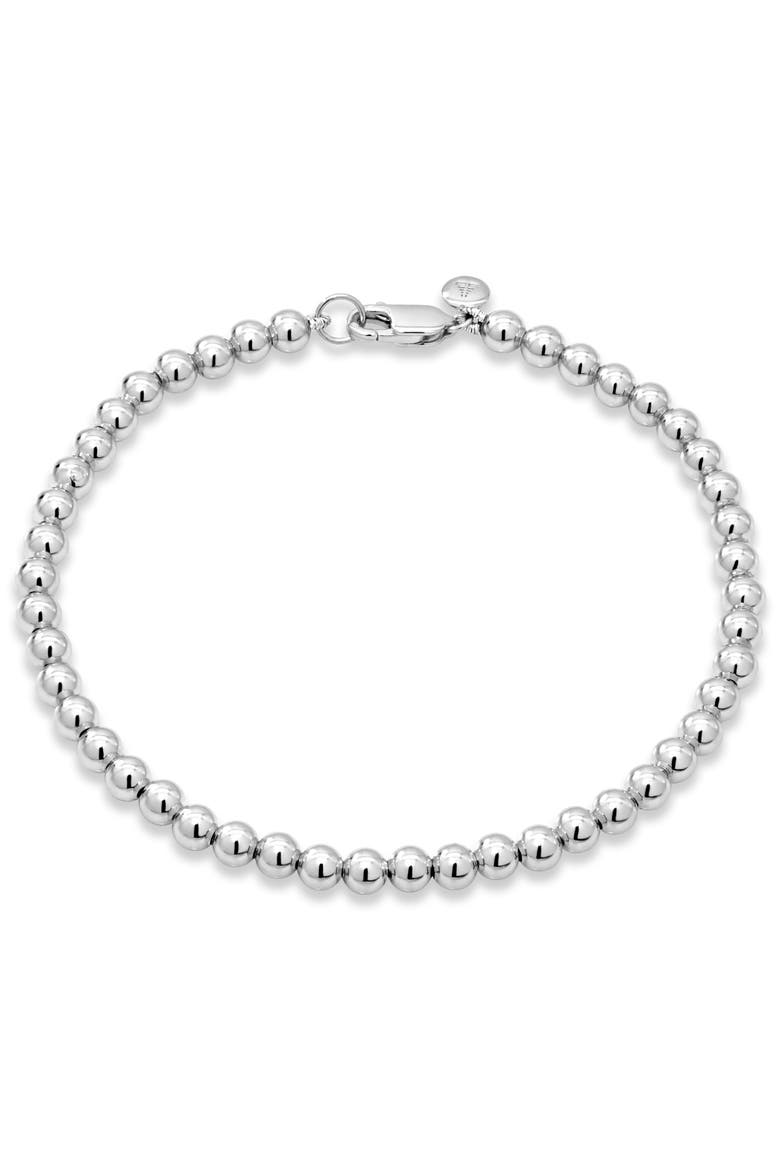 4mm Beaded Ball Chain Bracelet in Rhodium Plated Sterling Silver, Main, color, Silver