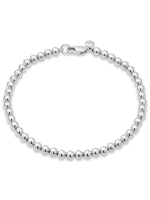 4mm Beaded Ball Chain Bracelet in Rhodium Plated Sterling Silver