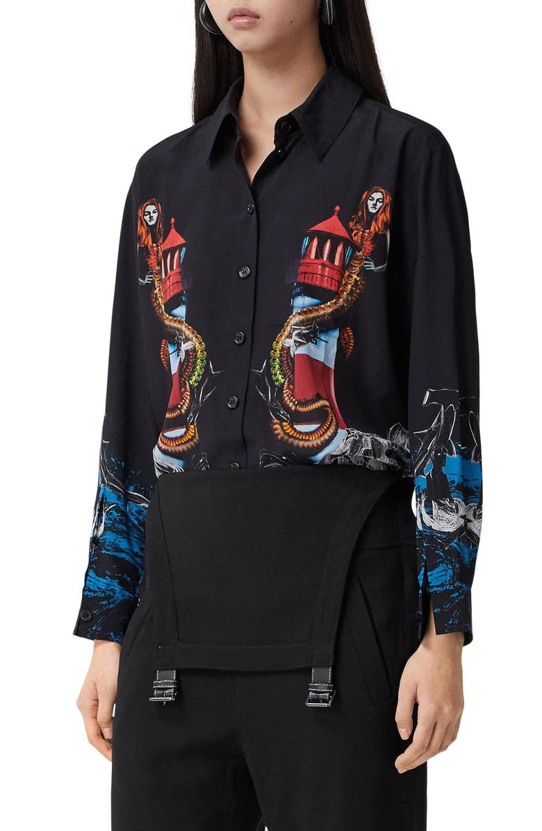 Burberry Carlota Mermaid Button-Up Silk Blouse, Main, color,