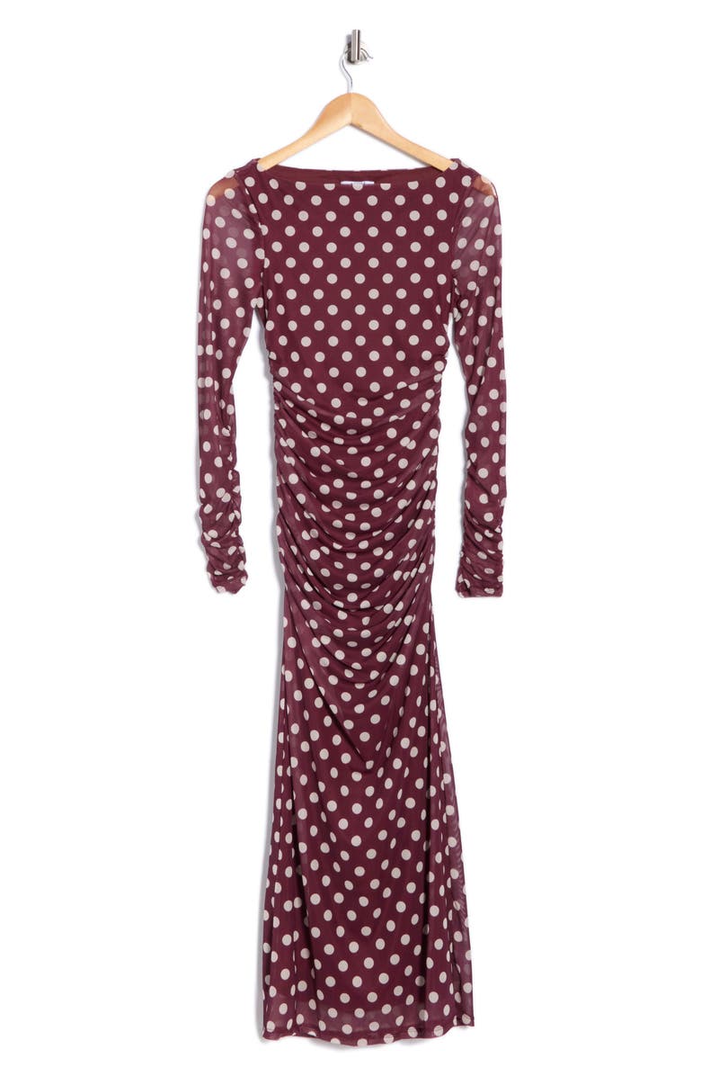 AFRM LOS ANGELES Wreneth Polka Dot Long Sleeve Dress, Main, color, Burgundy Dots