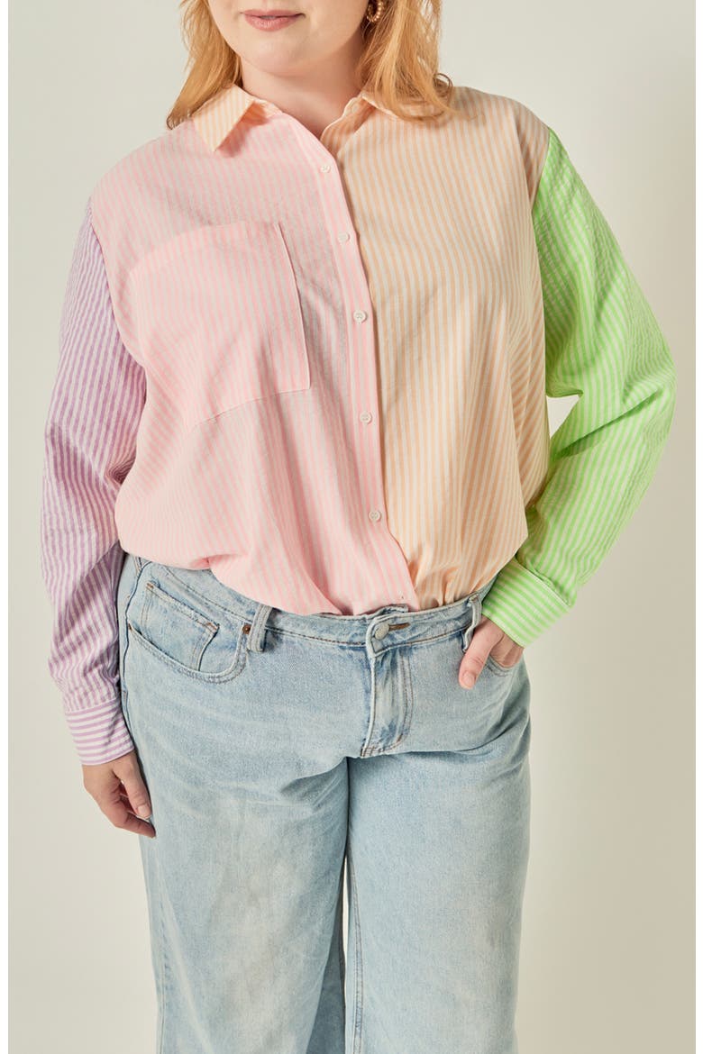 Striped Color Block Button-Up Shirt, Main, color, MULTI