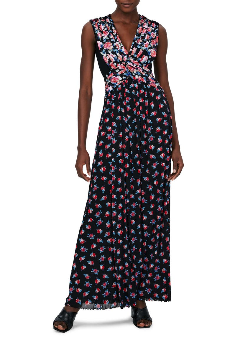 Marika Mixed Florals Mesh Dress, Main, color, FT/FORTUNE R DOT/BLK
