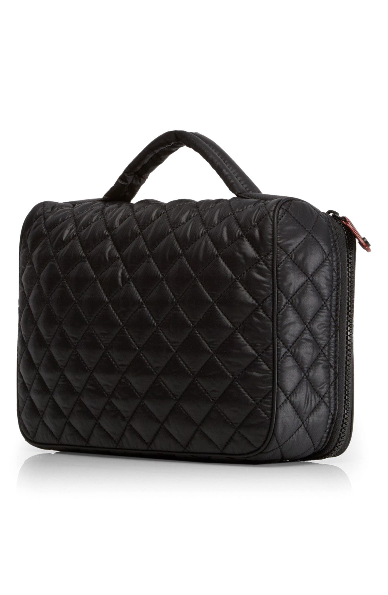 Quilted Nylon Zip Cosmetics Pouch, Alternate, color, BLACK