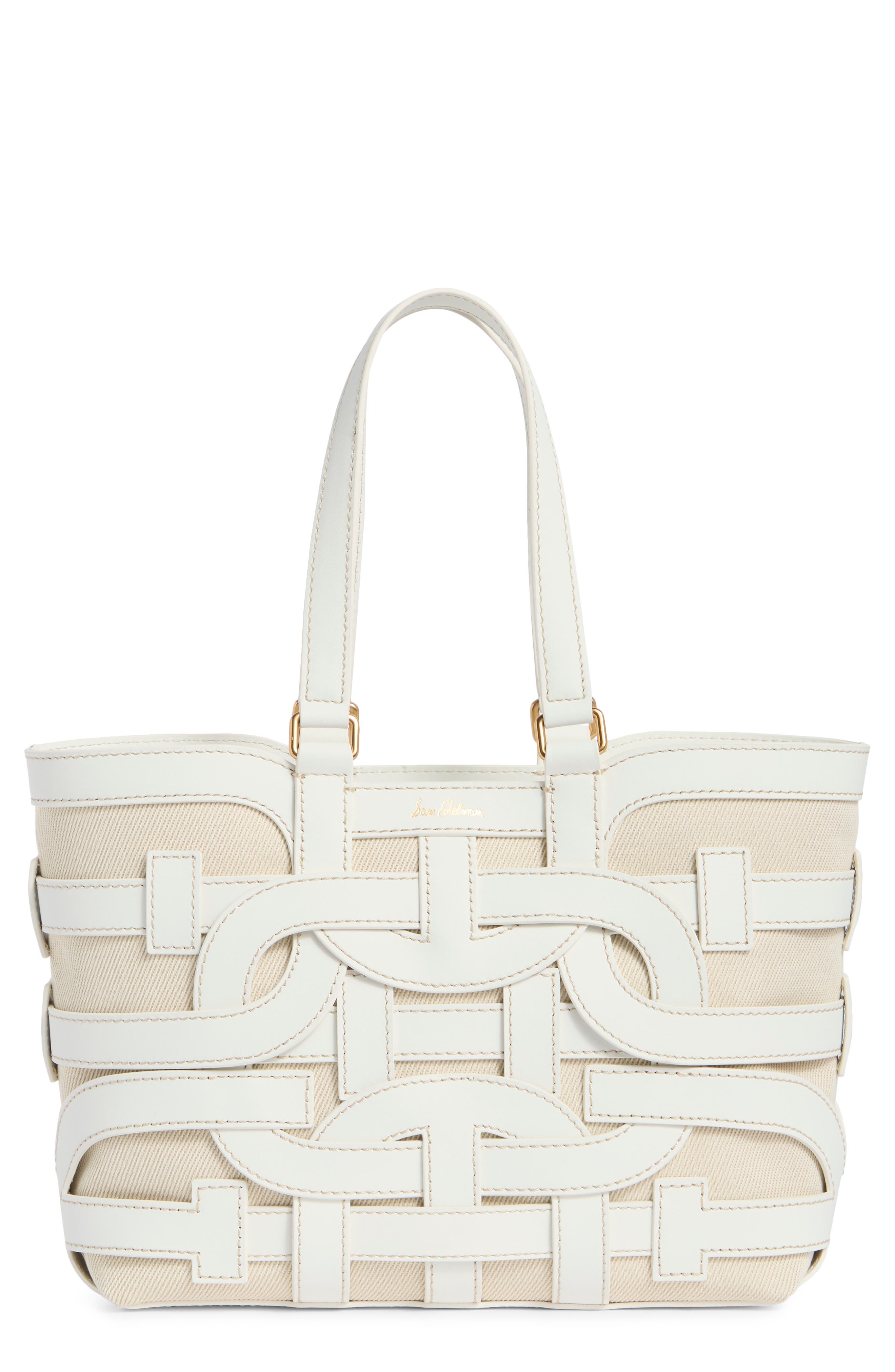 Sam Edelman Bay Small Dye Cut Leather Tote Bag, Main, color, Eggshell