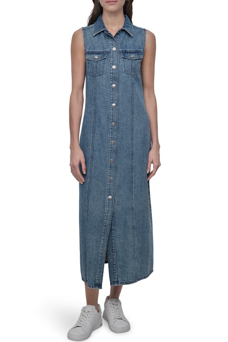Sleeveless Denim Maxi Shirtdress, Main, color, COOPER