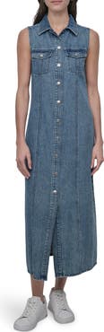 DKNY Jeans Sleeveless Denim Maxi Shirtdress