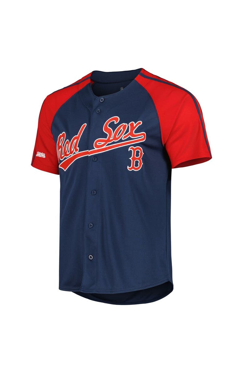 STITCHES Men's Stitches Navy Boston Red Sox Button-Down Raglan Fashion Jersey, Alternate, color, 