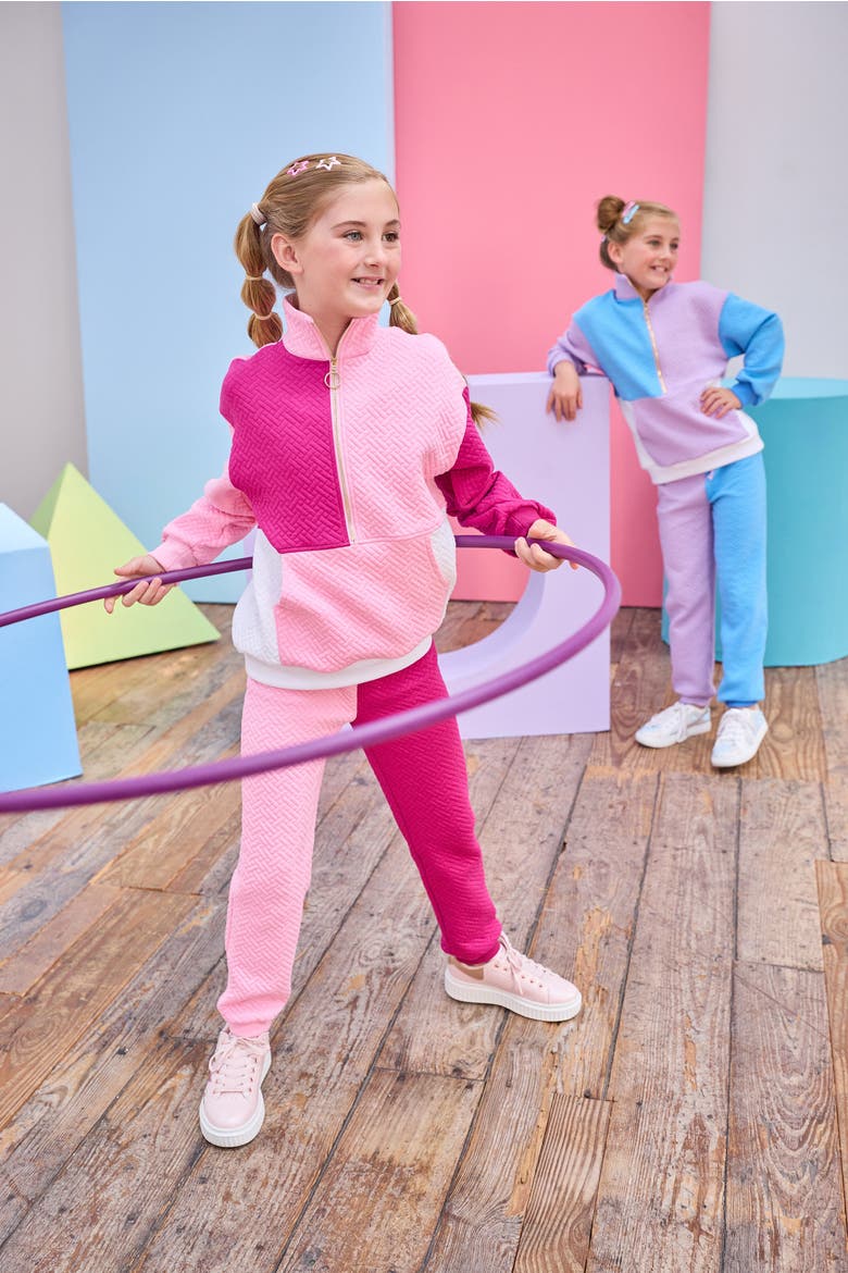 Kids' Color Block Pullover, Alternate, color, Pink & Cranberry
