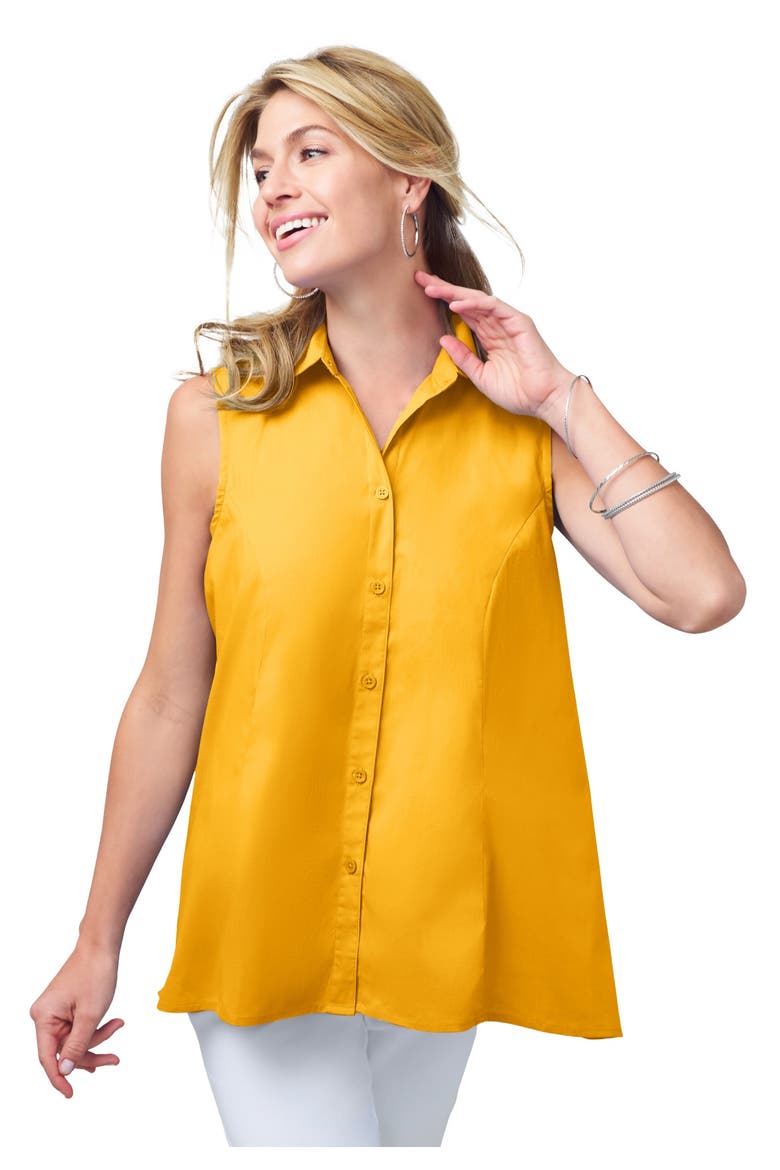 Stretch Cotton Poplin Sleeveless Shirt, Main, color, SUNSET YELLOW