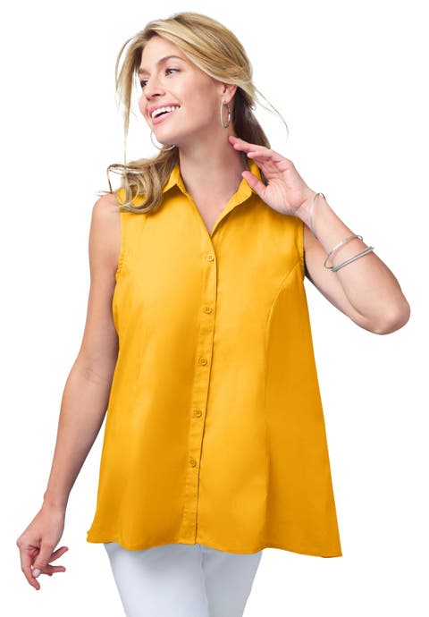 Stretch Cotton Poplin Sleeveless Shirt (Plus)