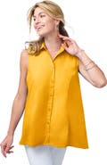 Jessica London Stretch Cotton Poplin Sleeveless Shirt