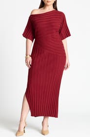 ELOQUII Mixed Directional Rib Midi Dress