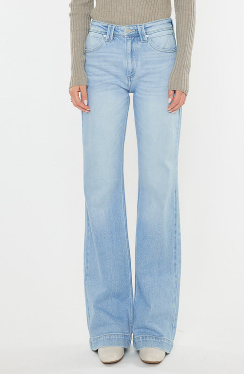 Kancan Women's High Rise Wide Flare Jeans In Light Wash