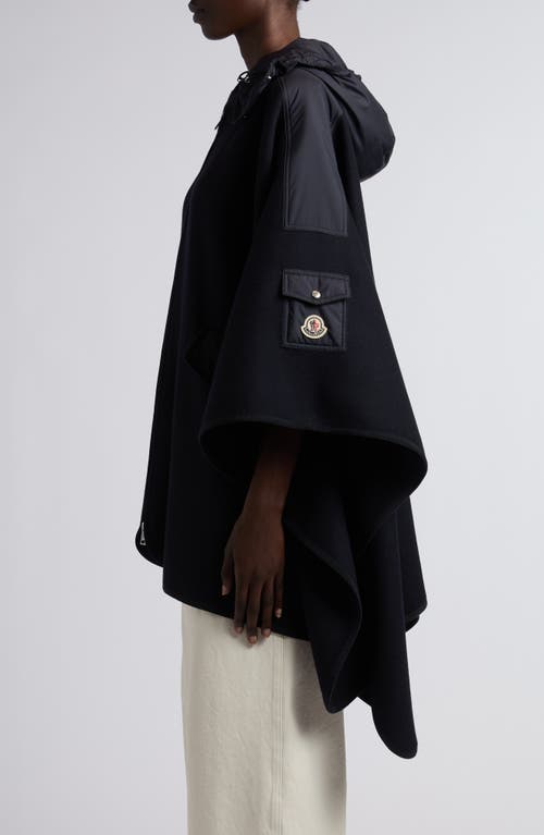 Moncler Hooded Wool Blend Cape In Black