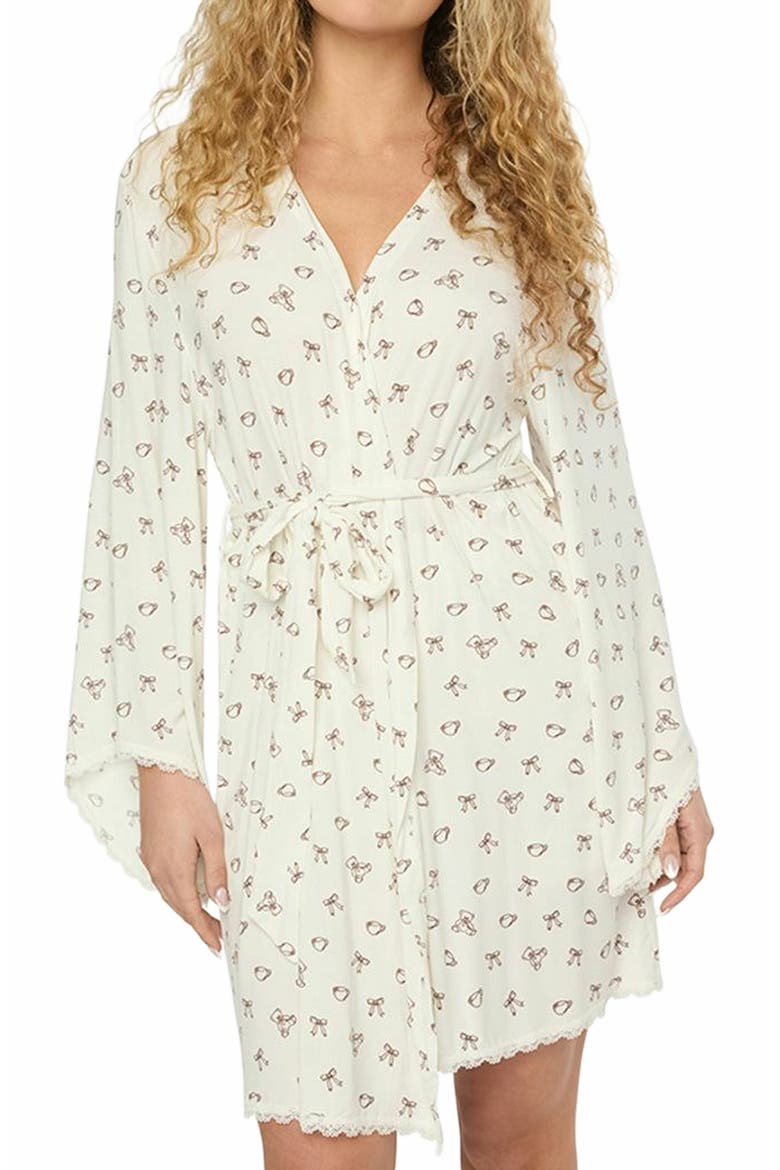 Lace Trim Robe, Alternate, color, IVORY/CHESTNUT