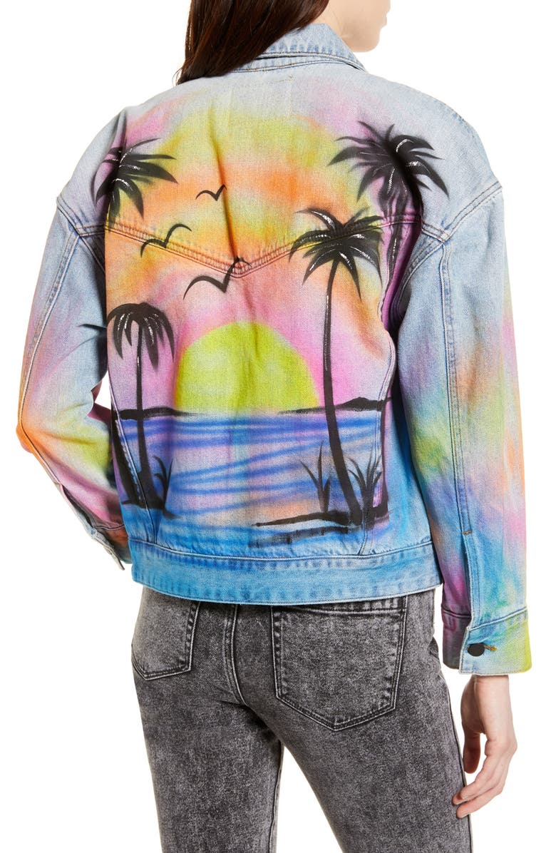 BLANKNYC Airbrushed Denim Trucker Jacket, Alternate, color, 