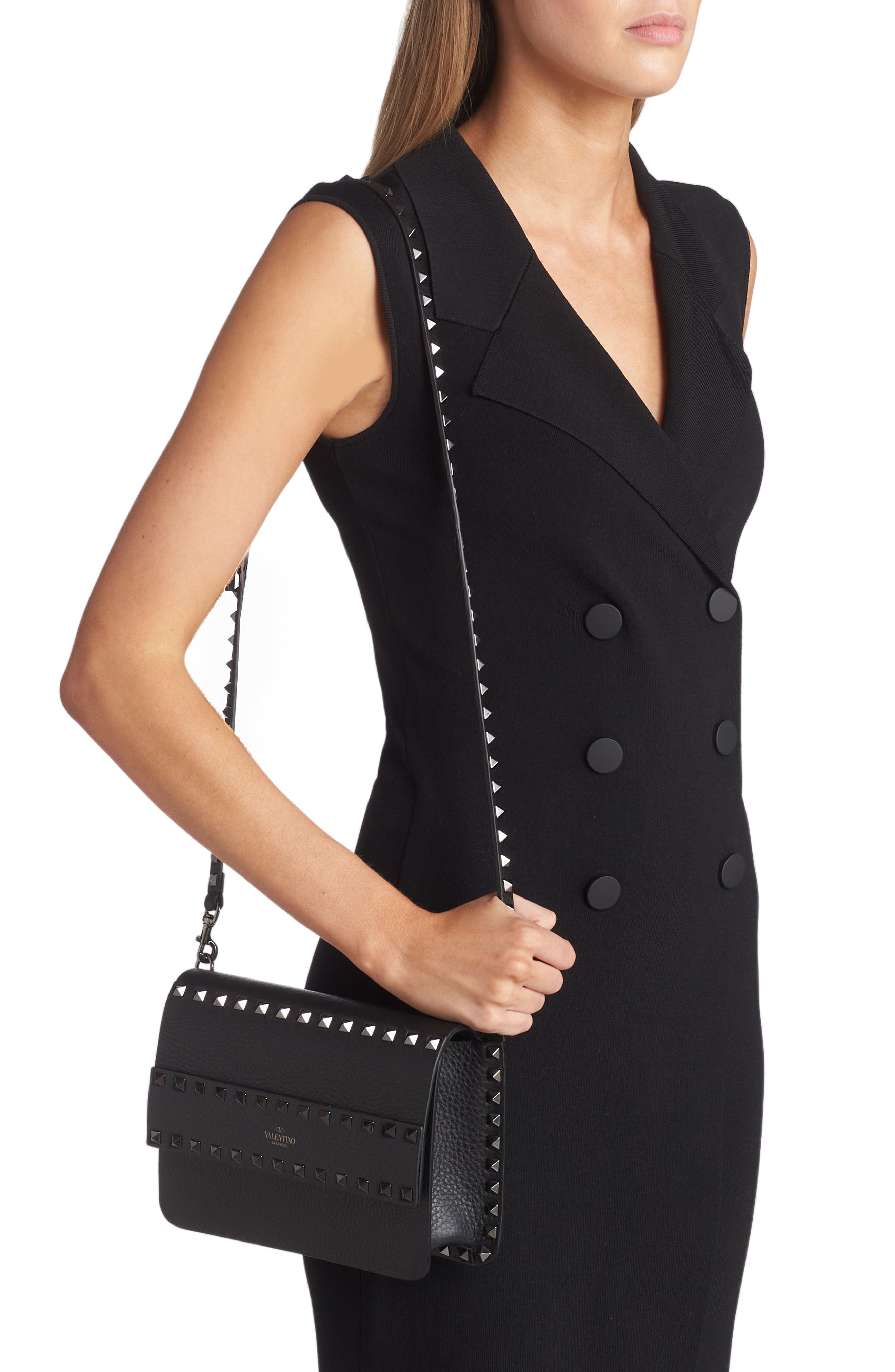 Valentino Garavani Small Rockstud Leather Shoulder Bag, Alternate, color, 