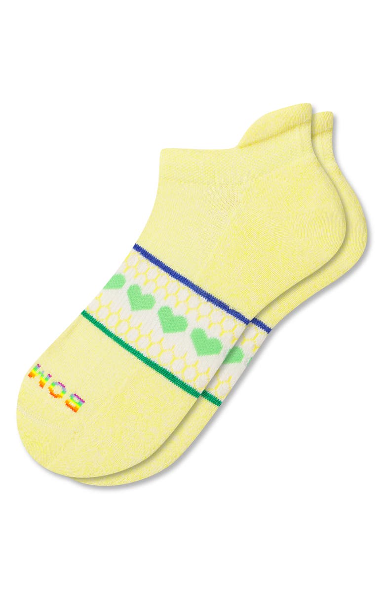 Bombas Pride Stripe Heart Ankle Socks, Alternate, color, Glow/ Soft White