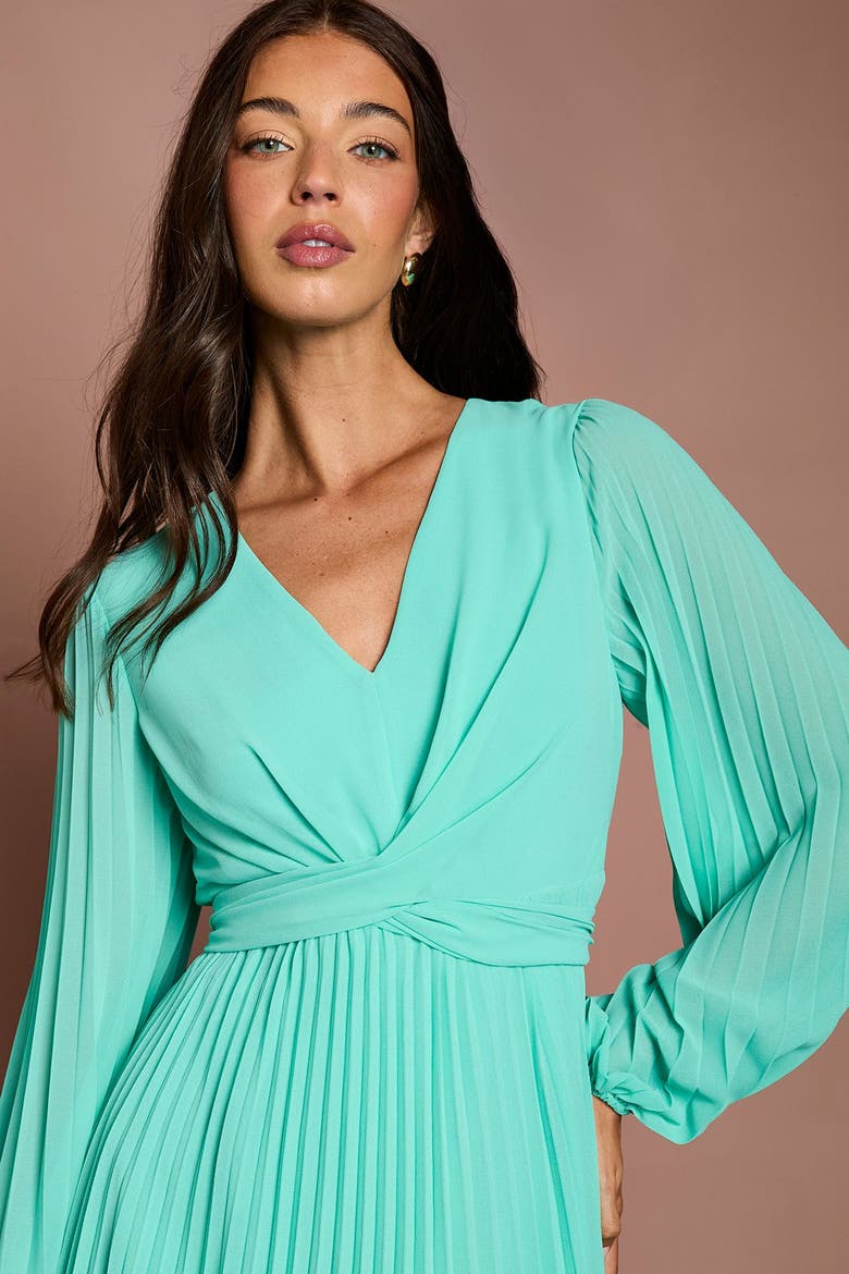 Pleated Wrap Dress, Alternate, color, Aqua