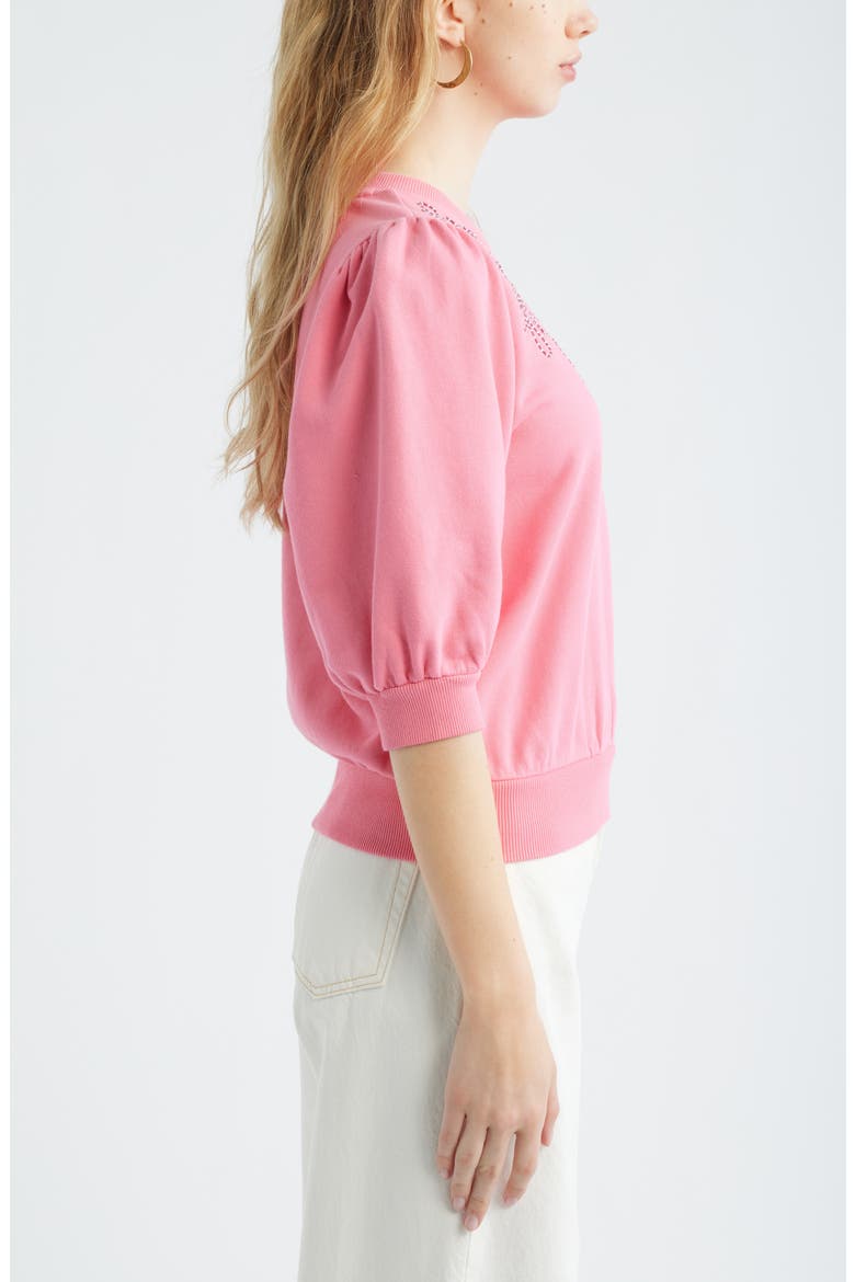 Embroidered Puff Sleeve Sweatshirt, Alternate, color, PINK LEMONADE EMBROIDERY