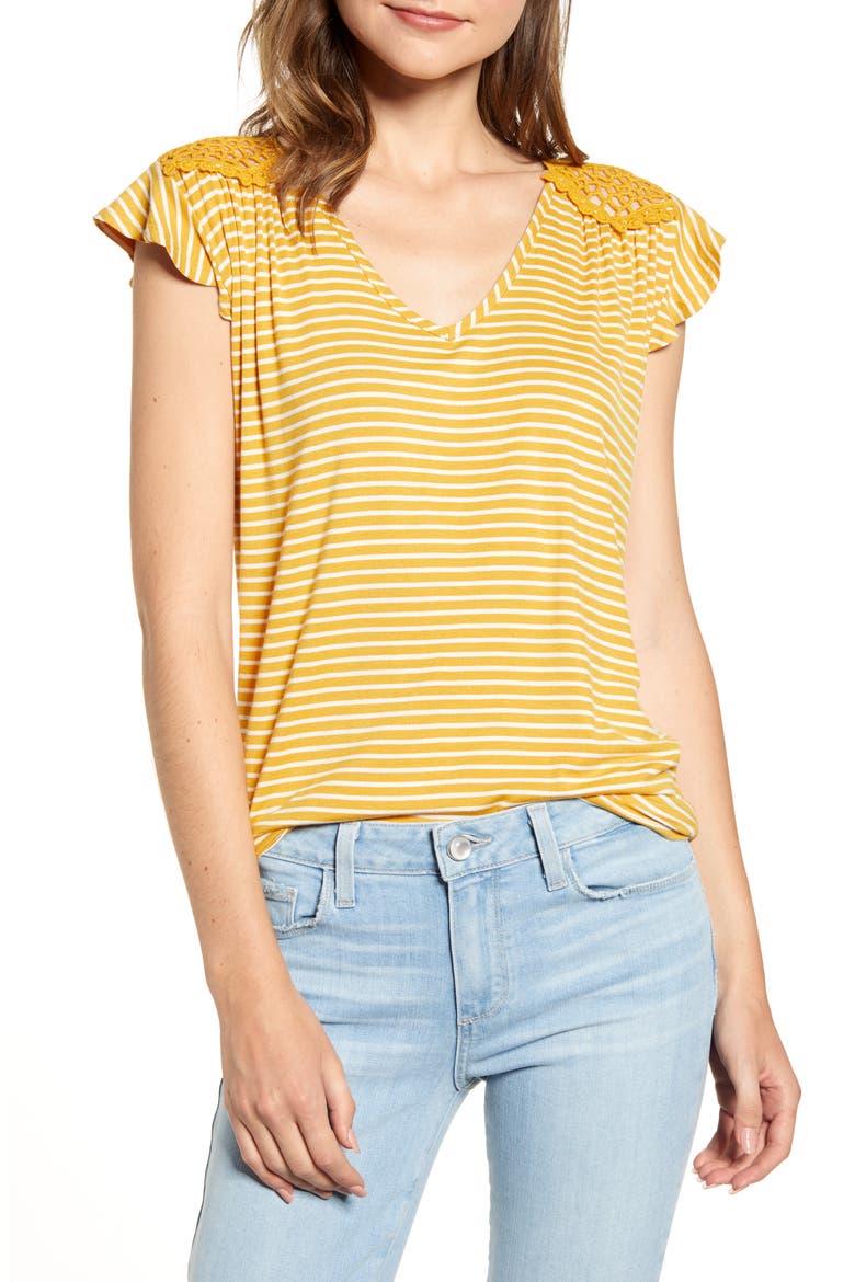 Crochet Back Stripe Top, Main, color, SUNFLOWER