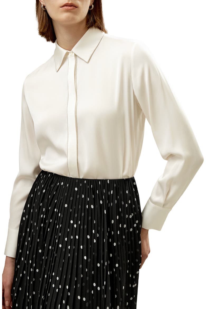 Beaded Chain Silk Shirt for Women, Main, color, Pearl White