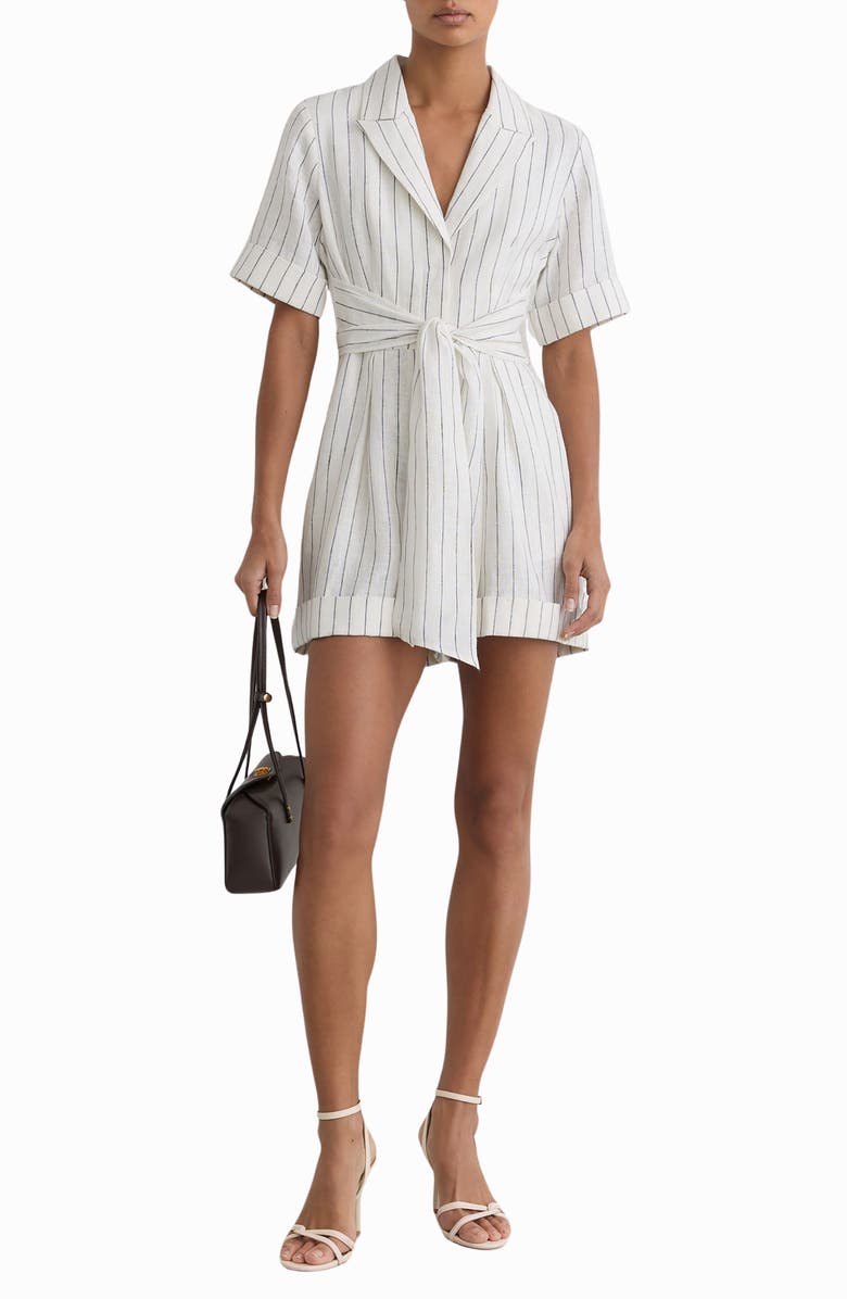 Reiss Estella Stripe Tie Waist Romper, Main, color, Ivory/ Navy