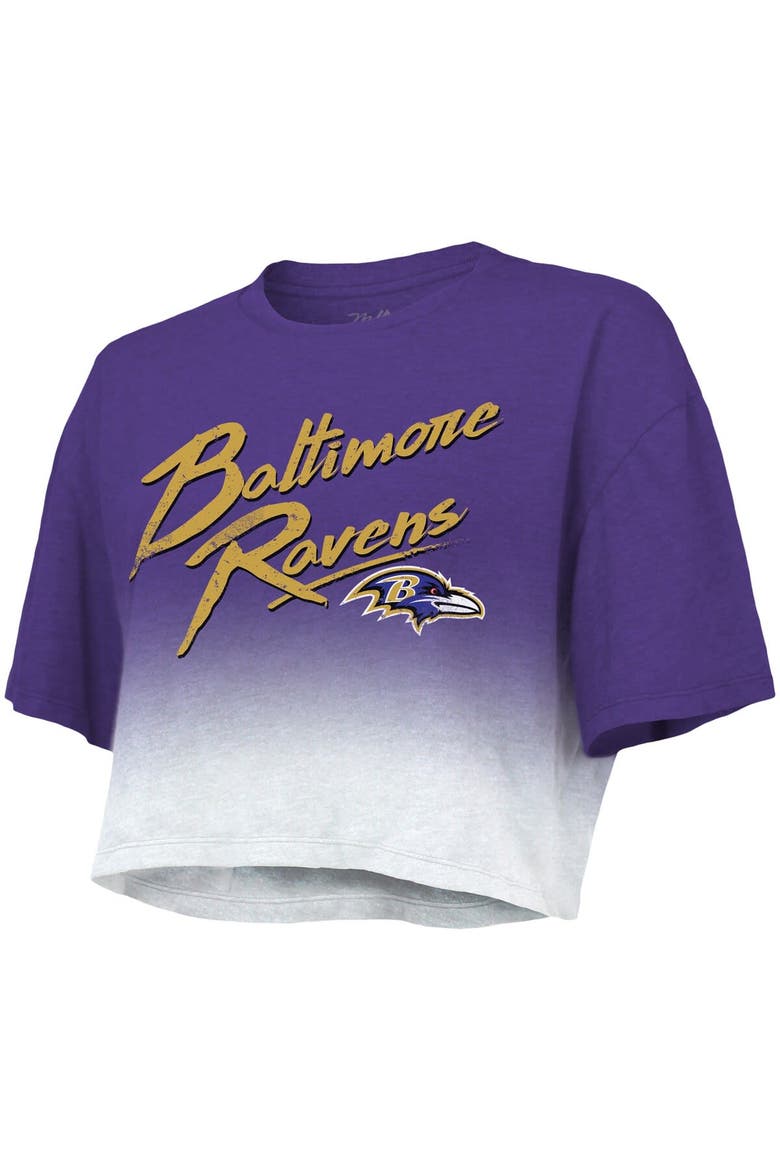 Women's Majestic Threads Lamar Jackson Purple/White Baltimore Ravens Dip-Dye Player Name & Number Crop Top, Alternate, color, Purple