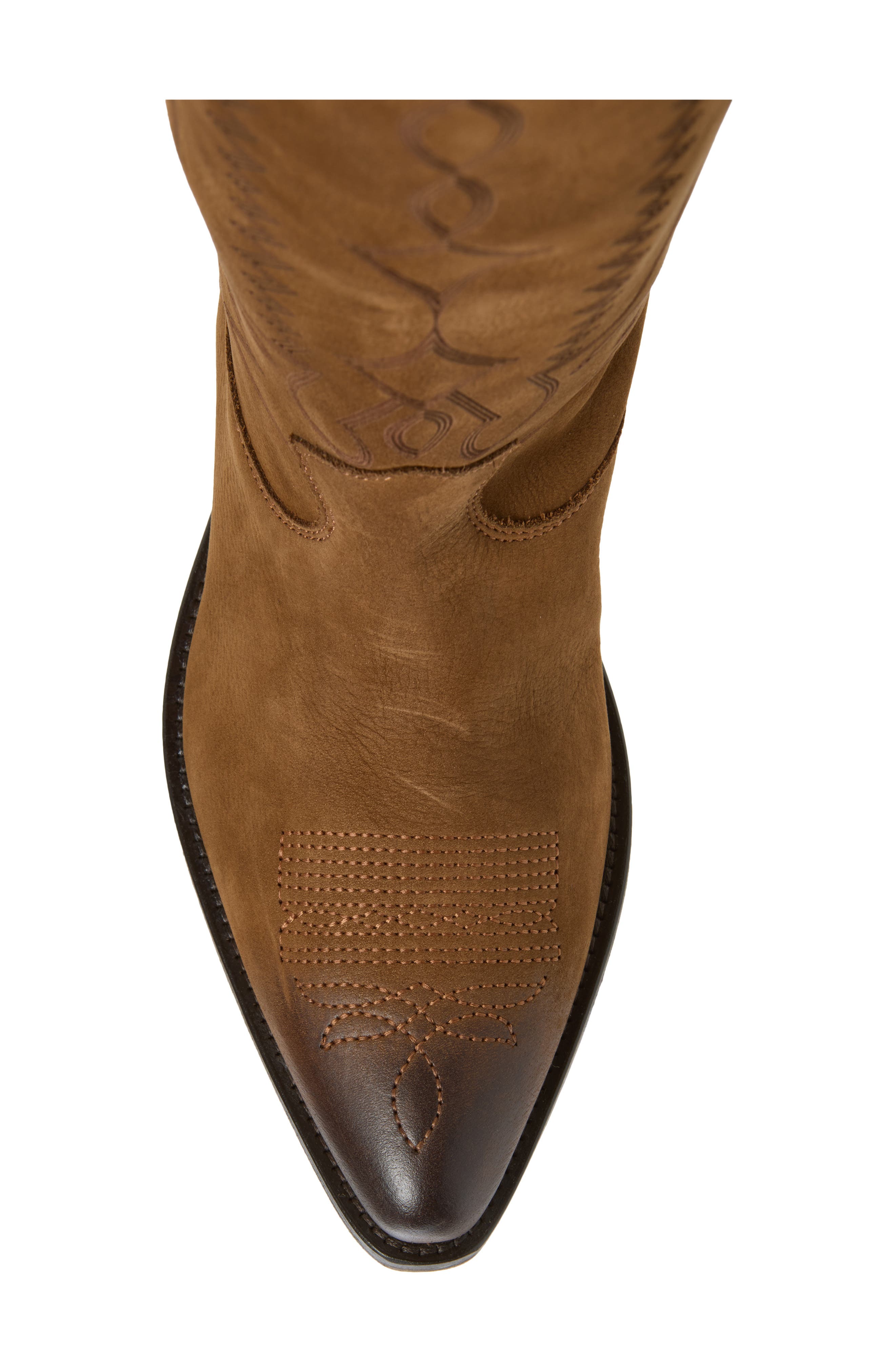 Wish Star Engraved Suede Western Boot, Alternate, color, DARK BROWN