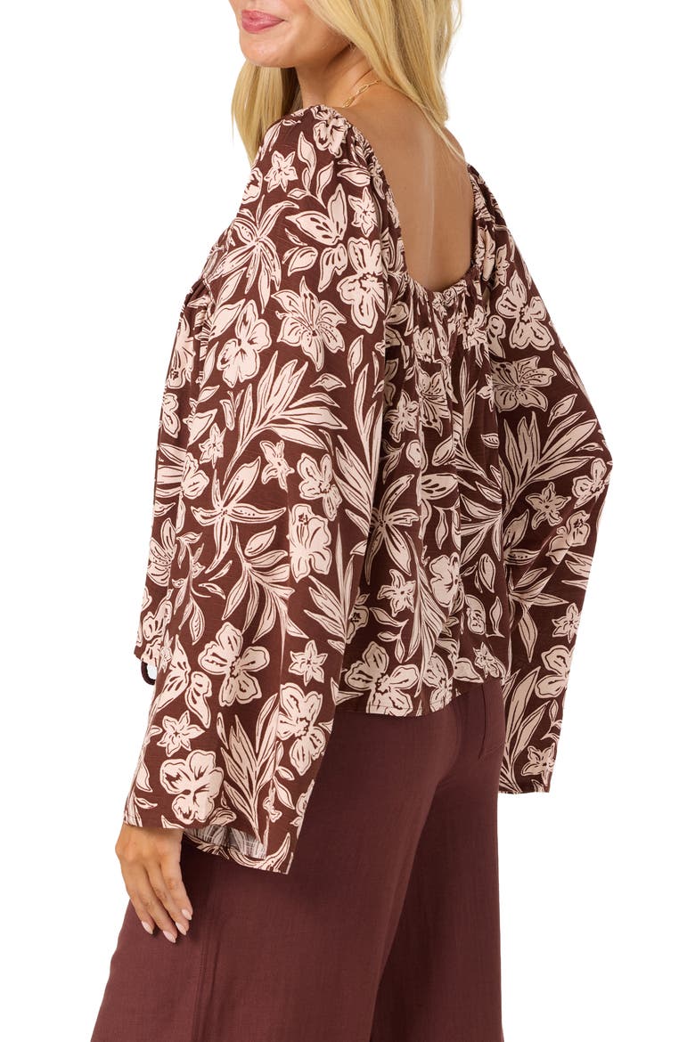 Hayzel Floral Long Sleeve Top, Alternate, color, CHOCOLATE