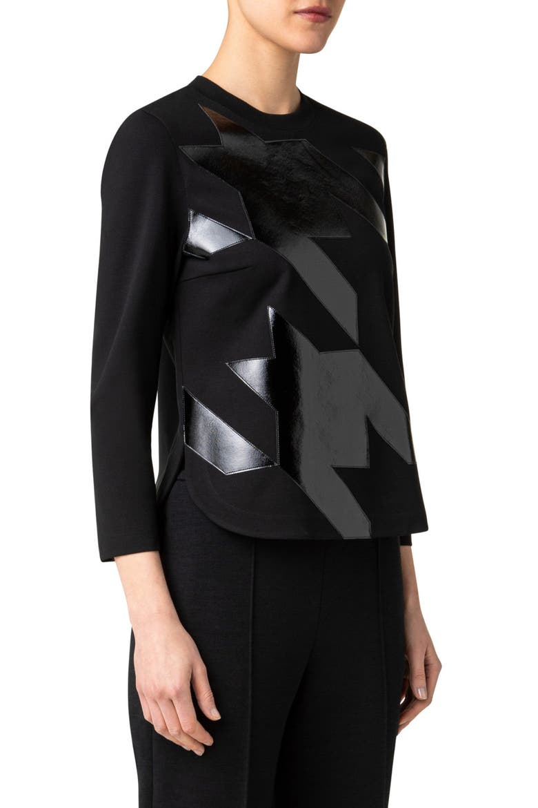 Mixed Media Houndstooth Top, Alternate, color, 009-BLACK