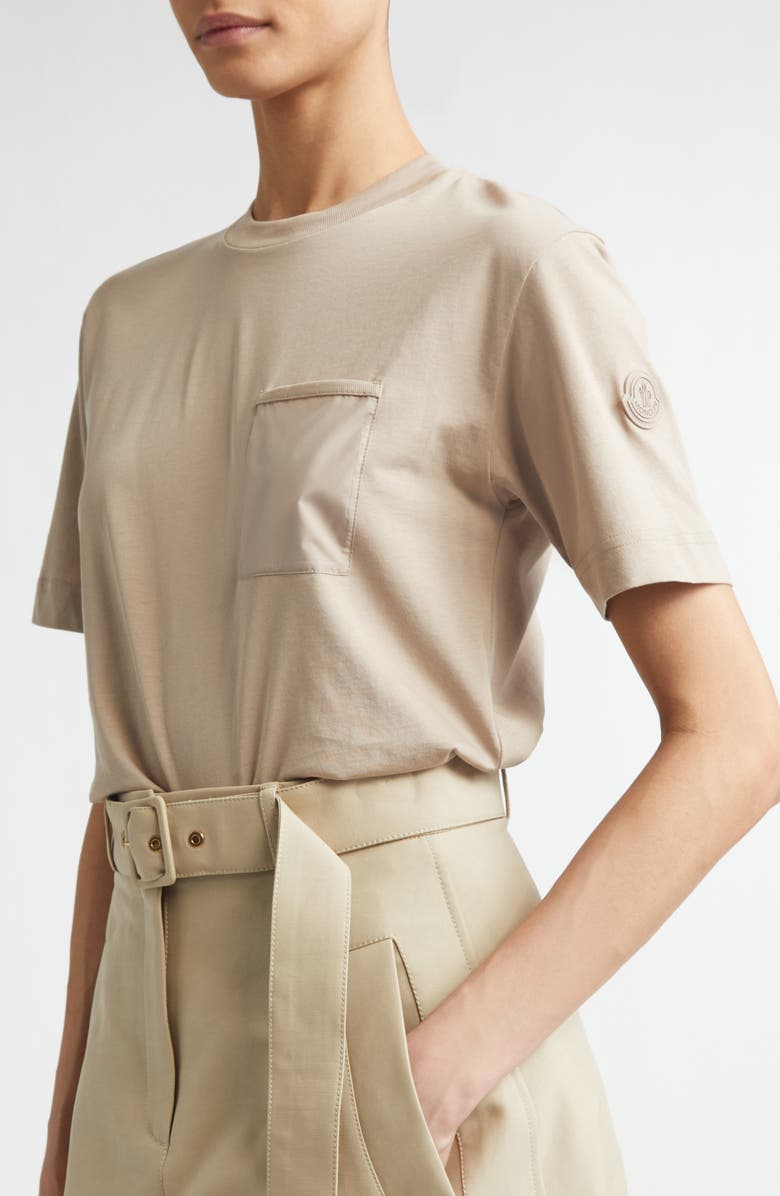 Moncler Mixed Media Patch Pocket T-Shirt, Alternate, color, Neutral