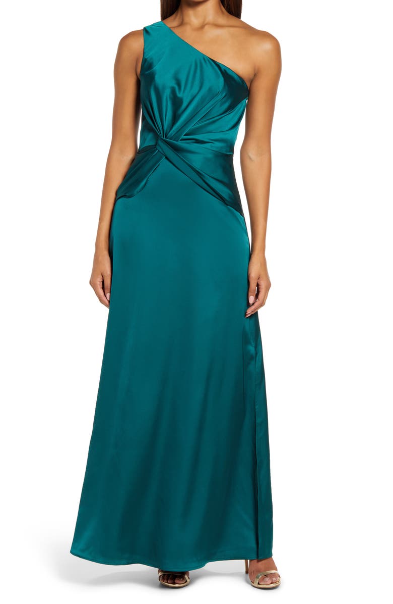 Chi Chi London One-Shoulder Satin Dress, Main, color, 