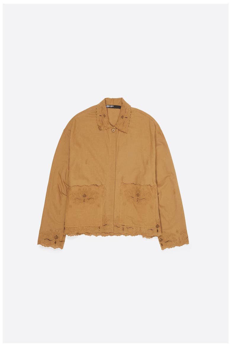 Embroidered Cotton-Linen Jacket, Alternate, color, CAMEL