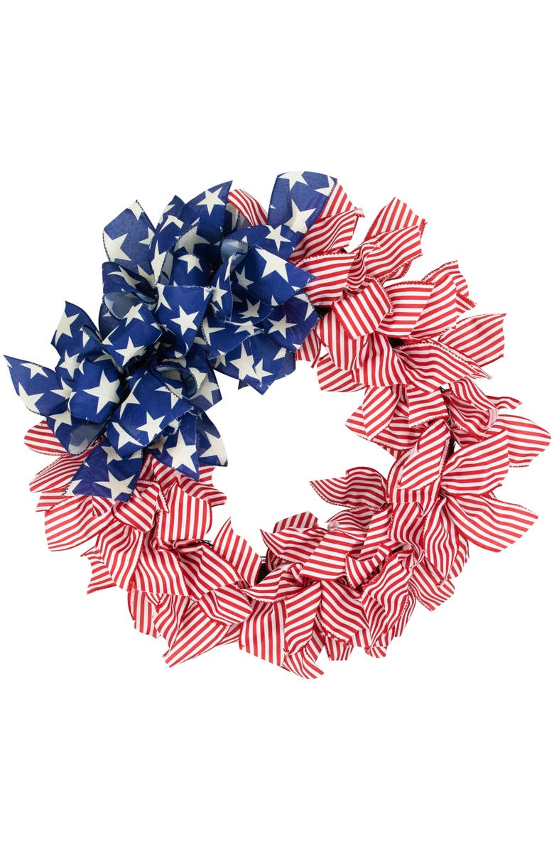 Northlight Stars and Stripes Patriotic Ribbon Wreath - 24", Main, color, 