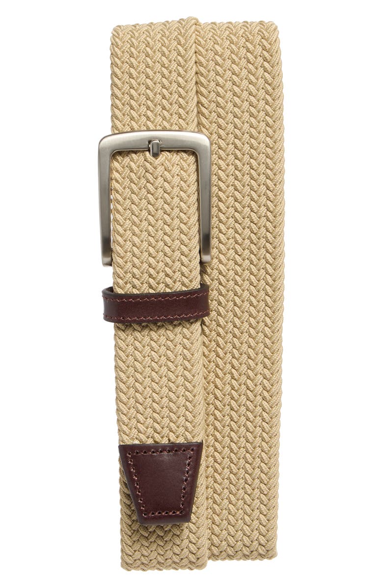 Johnston & Murphy Stretch Woven Belt, Main, color, Khaki Knit